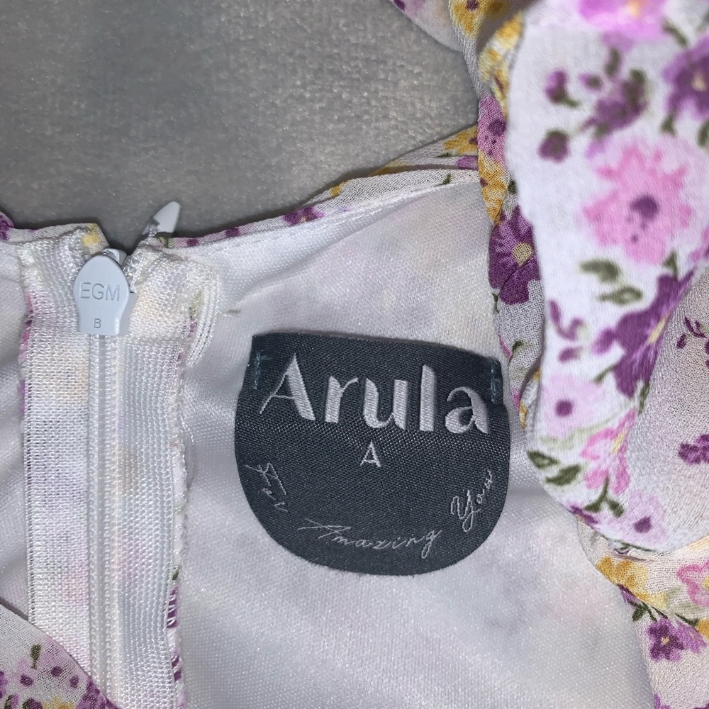 Arula Annie Purple Yellow Floral Maxi Dress With Ruffle Flutter Straps Tiered 14 — image 6 of 8